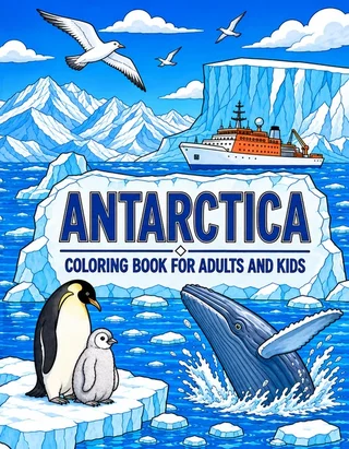 Antarctica Coloring Book for Adults cover illustration by Louisa May Carson