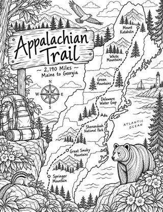 Illustrated travel map of Appalachian landmarks and attractions