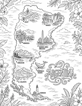 Illustrated travel map of Argentina landmarks and attractions