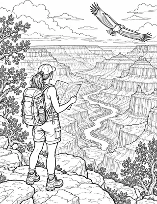 Detailed coloring page of Grand Canyon South Rim