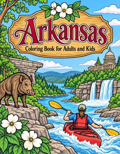 Arkansas Coloring Book for Adults cover illustration by Louisa May Carson