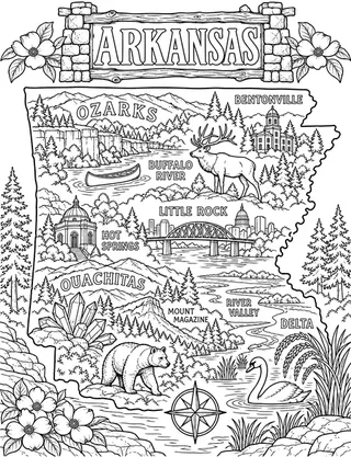 Illustrated travel map of Arkansas landmarks and attractions