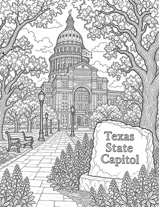 Detailed coloring page of Texas State Capitol