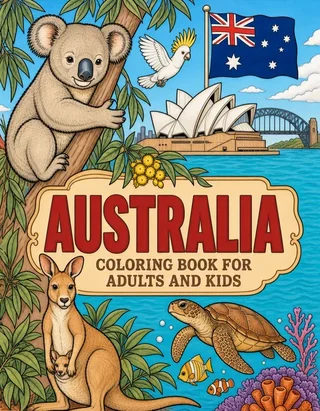 Australia Coloring Book for Adults cover illustration by Louisa May Carson