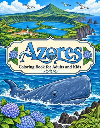 Azores Coloring Book for Adults cover illustration by Louisa May Carson