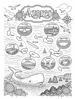 Illustrated travel map of Azores landmarks and attractions