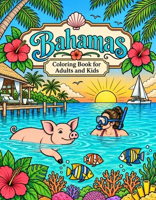 Bahamas Coloring Book for Adults cover illustration by Louisa May Carson