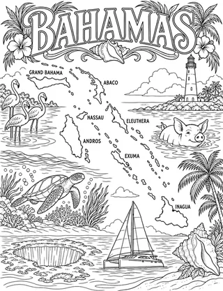 Illustrated travel map of Bahamas landmarks and attractions