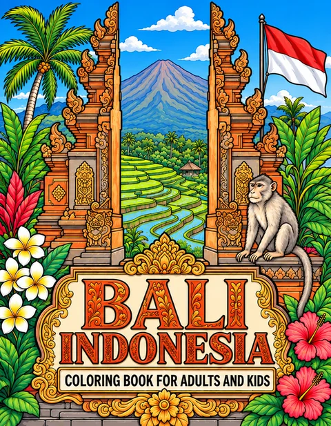 Bali Coloring Book for Adults cover illustration by Louisa May Carson