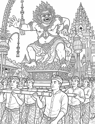 Detailed coloring page of Nyepi Ogoh-Ogoh Parade