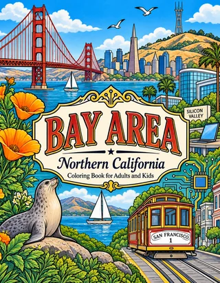 Bay Area Coloring Book for Adults cover illustration by Louisa May Carson
