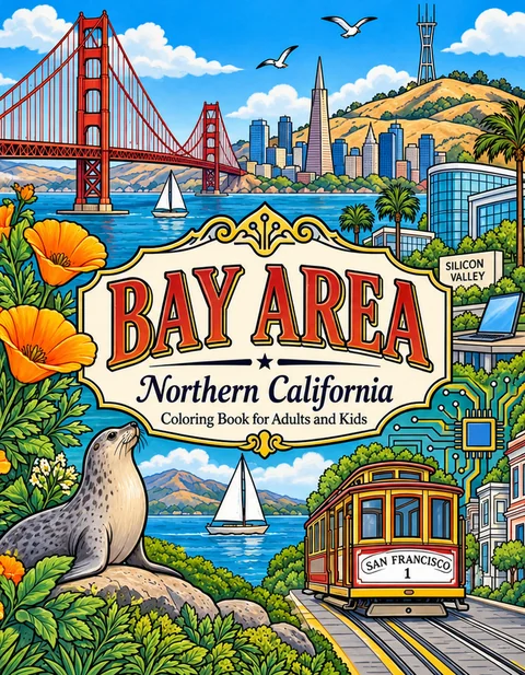 Bay Area Coloring Book for Adults cover illustration by Louisa May Carson