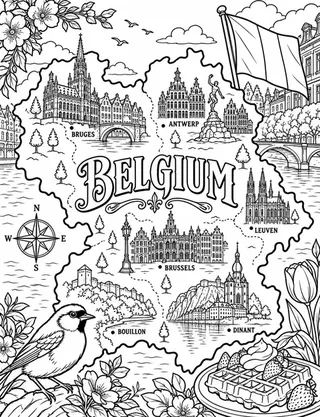 Illustrated travel map of Belgium landmarks and attractions