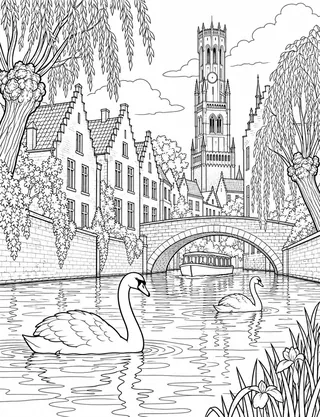 Detailed coloring page of Grand Place Brussels town hall spire