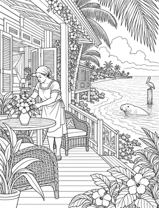 Detailed coloring page of Placencia seaside vacation villa