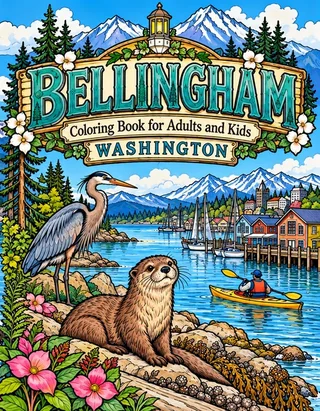 Bellingham Coloring Book for Adults cover illustration by Louisa May Carson