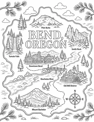 Illustrated travel map of Bend landmarks and attractions