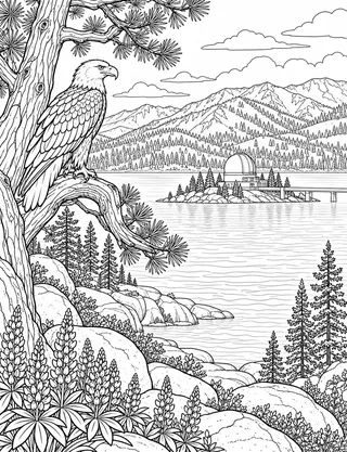 Detailed coloring page of Big Bear Lake Signature Vista and Solar Observatory