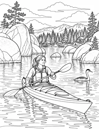 Detailed coloring page of Morning Kayaking on Boulder Bay