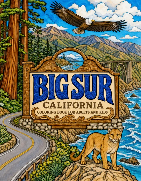 Big Sur Coloring Book for Adults cover illustration by Louisa May Carson