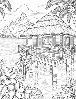 Detailed coloring page of Solitary-overwater-hut-reef-window
