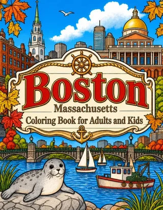Boston Coloring Book for Adults cover illustration by Louisa May Carson