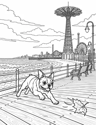 Detailed coloring page of Coney Island Parachute Jump and Boardwalk