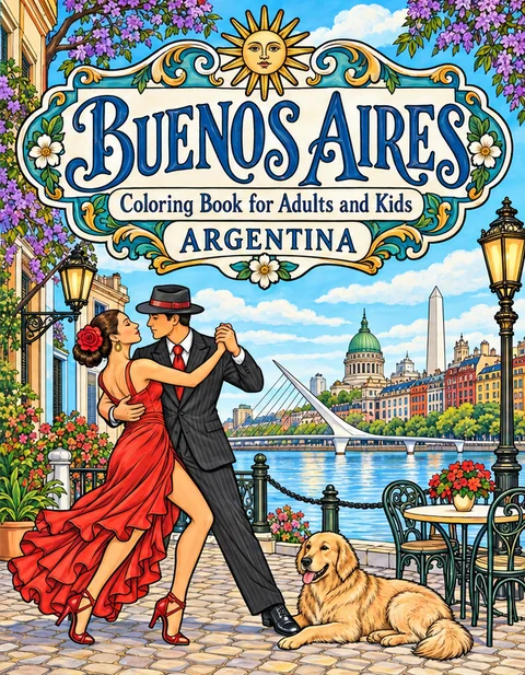 Buenos Aires Coloring Book for Adults cover illustration by Louisa May Carson