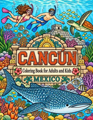Cancun Coloring Book for Adults cover illustration by Louisa May Carson