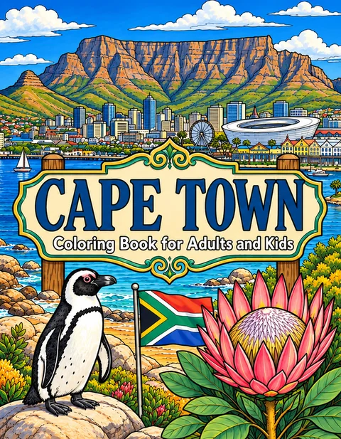 Cape Town Coloring Book for Adults cover illustration by Louisa May Carson
