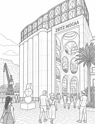 Detailed coloring page of Zeitz MOCAA grain-silo architecture