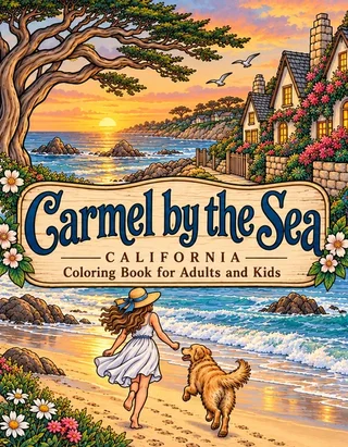 Carmel Coloring Book for Adults cover illustration by Louisa May Carson
