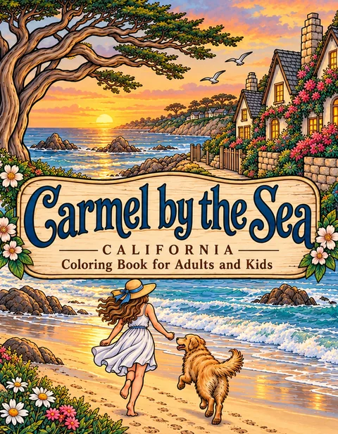 Carmel Coloring Book for Adults cover illustration by Louisa May Carson