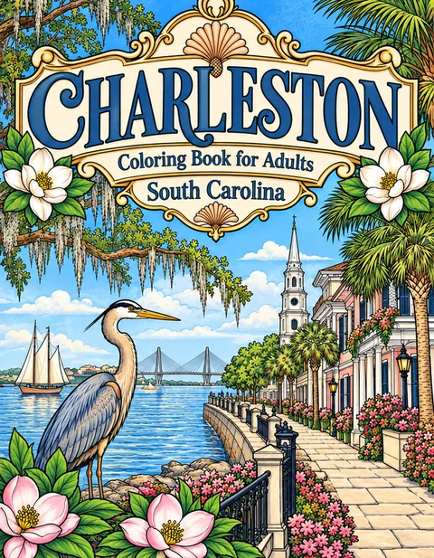 Charleston Coloring Book for Adults cover illustration by Louisa May Carson