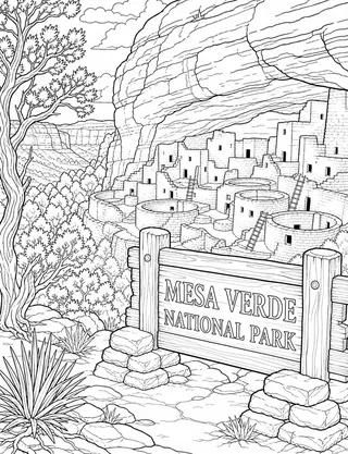 Detailed coloring page of Garden of the Gods Red Rock Formations featuring Garden Of The Gods Colorado Springs sign