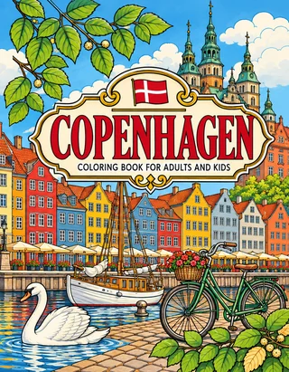 Copenhagen Coloring Book for Adults cover illustration by Louisa May Carson