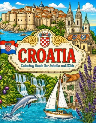Croatia Coloring Book for Adults cover illustration by Louisa May Carson