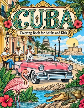 Cuba Coloring Book for Adults cover illustration by Louisa May Carson