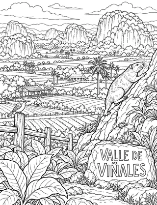 Detailed coloring page of Viñales Valley Mogotes