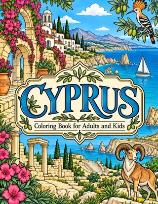 Cyprus Coloring Book for Adults cover illustration by Louisa May Carson