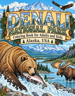 Denali Coloring Book for Adults cover illustration by Louisa May Carson