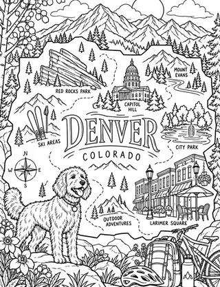 Illustrated travel map of Denver landmarks and attractions