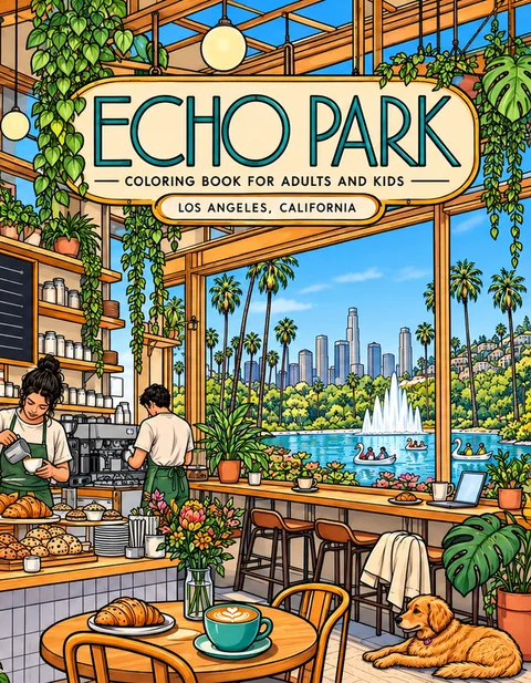 Echo Park Coloring Book for Adults cover illustration by Louisa May Carson