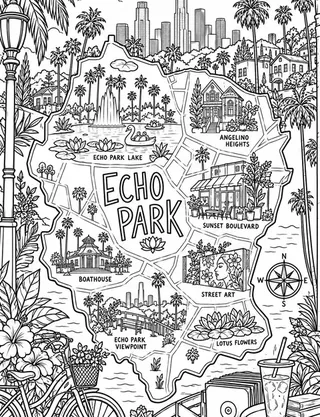 Illustrated travel map of Echo Park landmarks and attractions