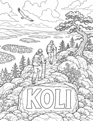 Detailed coloring page of Porvoo riverside houses featuring Porvoo sign
