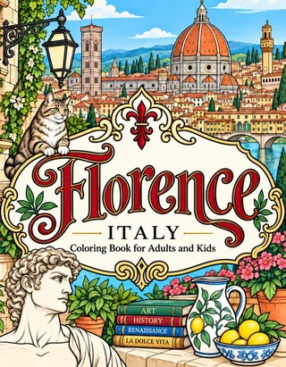 Florence Coloring Book for Adults cover illustration by Louisa May Carson