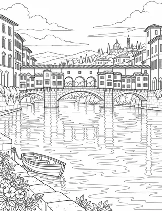 Detailed coloring page of Ponte-vecchio-arno