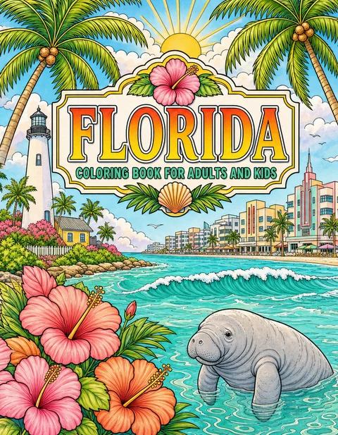 Florida Coloring Book for Adults cover illustration by Louisa May Carson