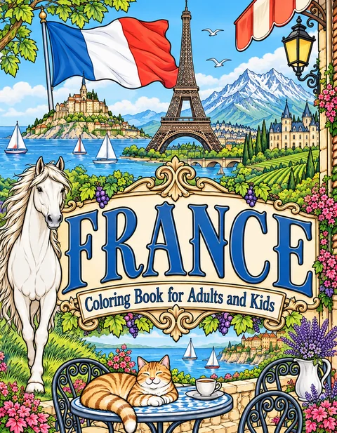 France Coloring Book for Adults cover illustration by Louisa May Carson