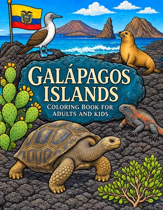 Galapagos Islands Coloring Book for Adults cover illustration by Louisa May Carson